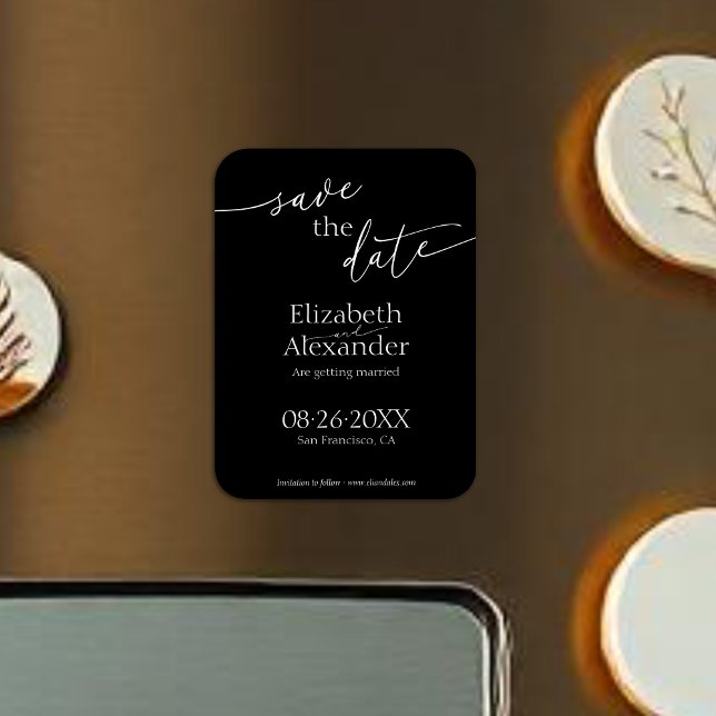 Minimales Schwarz-Weiß-Skript Save the Date Extrav Magnet (Von Creator hochgeladen)