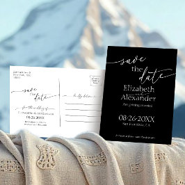 Minimales Schwarz-Weiß-Skript Save the Date Extrav Postkarte