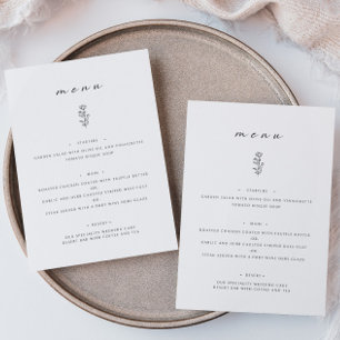 Minimales Schwarz-weißes Menü für Hochzeiten Menükarte