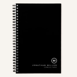Minimales Schwarz-weißes Monogram Name Notebook Notizbuch