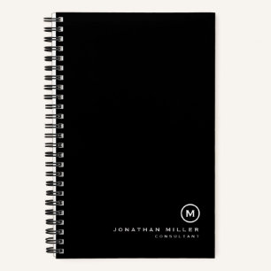 Minimales Schwarz-weißes Monogram Name Notebook Notizbuch