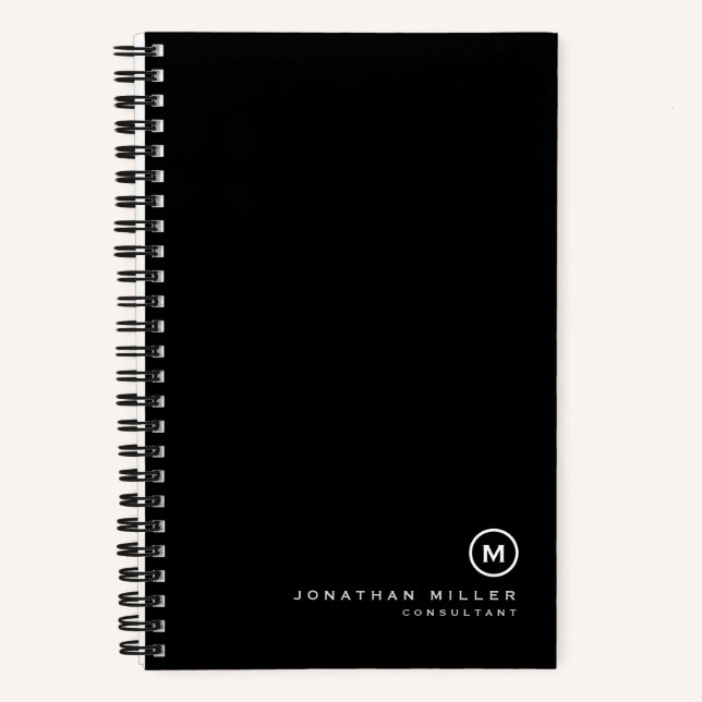Minimales Schwarz-weißes Monogram Name Notebook Notizbuch (Vorderseite)