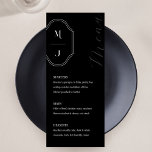 Minimales Schwarz-weißes Monogramm-Wappen für benu Menükarte<br><div class="desc">Ein zeitloses,  klassisches und elegantes Hochzeitsmenü mit einer minimalistischen Ästhetik in klassisch schwarz-weiß. Einfaches,  elegantes Monogramm-Wappen mit einfacher Typografie in modernem Design. **Alle Farben können in Anzug Ihrer Hochzeitsfarbenpräferenz geändert werden. Karo unsere anderen passenden Hochzeitsartikel für diese Kollektion heraus.</div>
