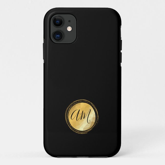 Minimales schwarzes, rundes goldenes Rahmen Monogr Case-Mate iPhone Hülle (Rückseite)