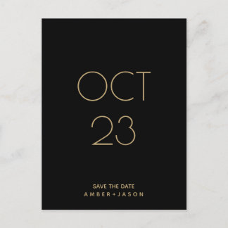 Minimales Schwarzes und Gold modern Save the Date Ankündigungspostkarte