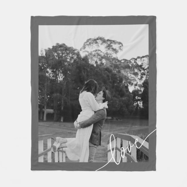 Minimales Script Black & White Couple Foto Fleecedecke (Vorderseite)