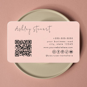 Minimales Skript für das berufliche Blush Qr-Logo Visitenkarte