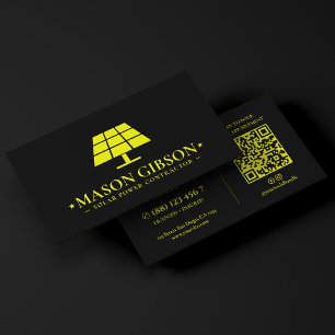 Minimales Solarunternehmer-Gelb-Lime-Schwarz-Logo Visitenkarte