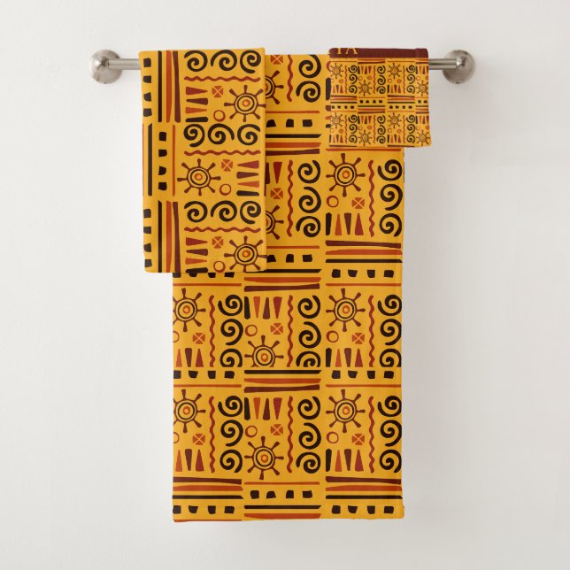 Minimales Tribal Yellow Brown Muster Badhandtuch Set (Insitu)