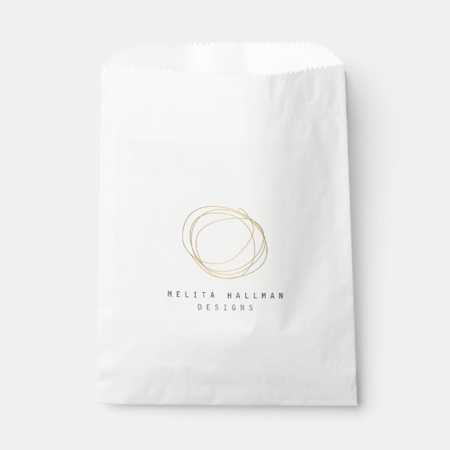 Minimales und modernes Gold Designer Scribble-Logo Geschenktütchen (Vorderseite)