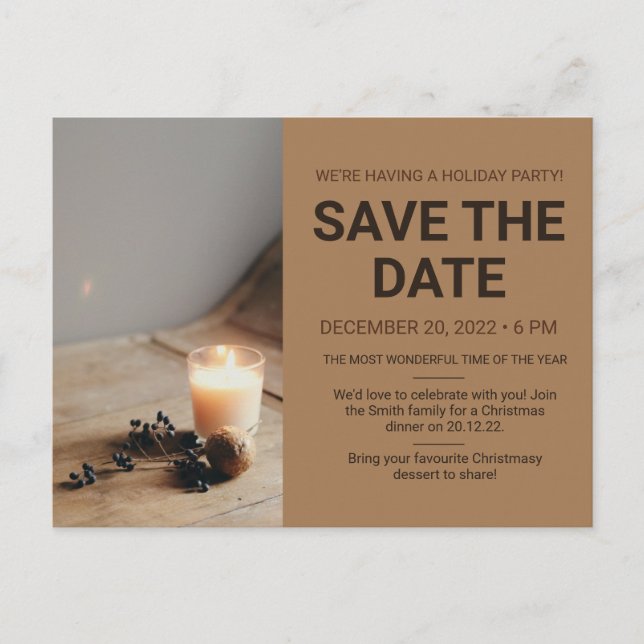 Minimales Weihnachts-Party Save the Date Postkarte (Vorderseite)