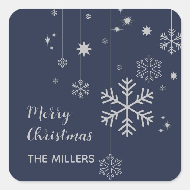 Minimales Weihnachtsdesign mit Schneeflocken Quadratischer Aufkleber (Vorderseite)