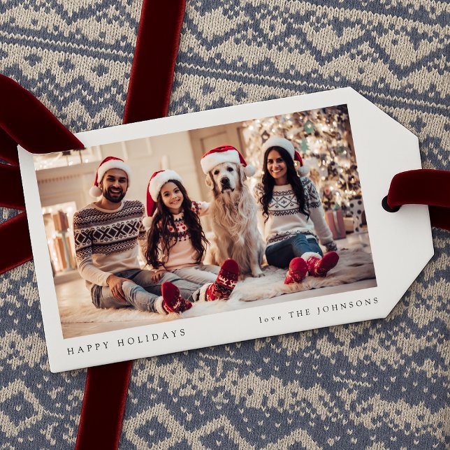 Minimales Weihnachtsfest-Foto | Modernes Familienp Geschenkanhänger (Personalize your Christmas gifts with this simple modern holiday tag with your name & family photo)