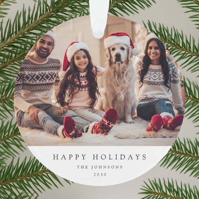 Minimales Weihnachtsfest-Foto | Modernes Familienp Ornament (Acrylic round family portrait ornament by Guava, perfect for personal Christmas gifting)