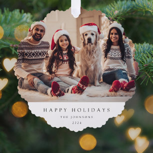 Minimales Weihnachtsfest-Foto   Modernes Familienp Ornament Karte