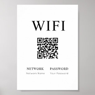 Minimales Wifi-Passwort-Zeichen mit QR-Code-Plakat Poster