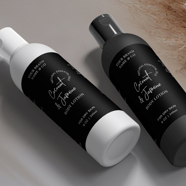 Minimalis Black 8 OZ Cosmo Flasche Wasserdicht Eti (Fully editable product labels for skincare bottles)