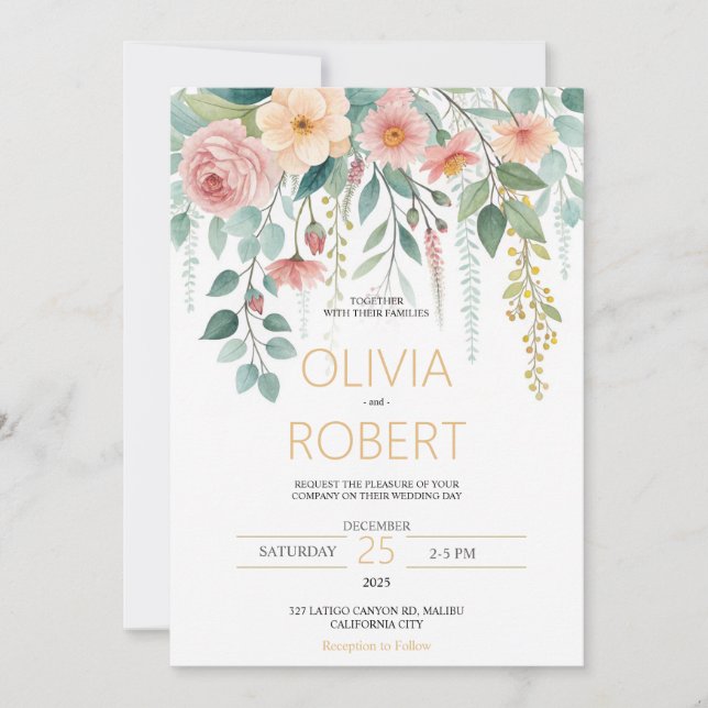 Minimalism and flowers Wedding Invitation (Devant)