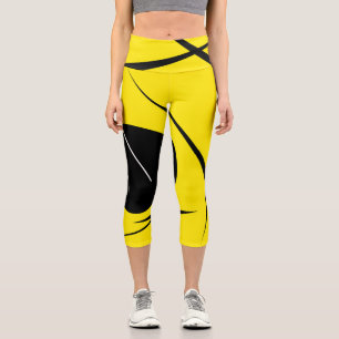 Minimalismus Abstract Art Muster Schwarz Gelb Weiß Capri Leggings