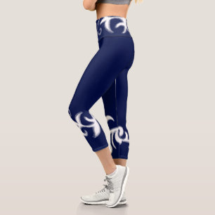 Minimalismus Abstrakt Art Blue White Hand Zeichnen Capri Leggings