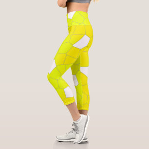 Minimalismus Abstrakt Art Gelb Weiße Zellen Capri Leggings