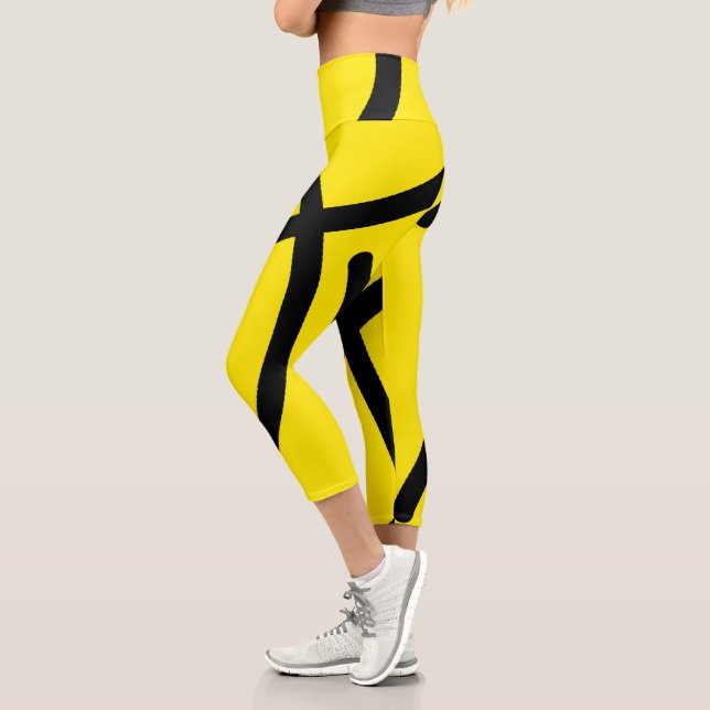 Minimalismus Abstrakt Art Muster Schwarz Gelb Capri Leggings (Links)