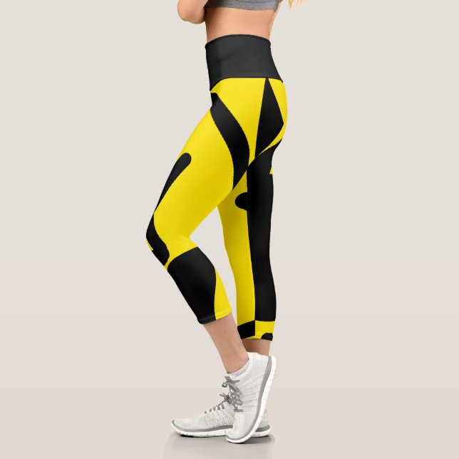 Minimalismus Abstrakt Art Muster Schwarz Gelb Capri Leggings (Links)