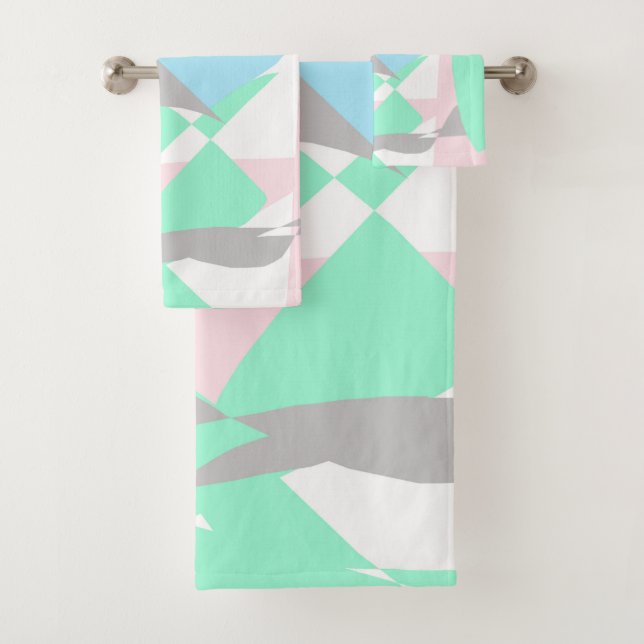 Minimalismus Abstrakt Art Pastell Grau Türkis Pink Badhandtuch Set (Insitu)