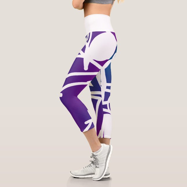 Minimalismus Abstrakte Kunst Lila und weiß Capri Leggings (Links)
