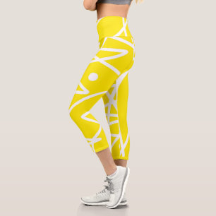 Minimalismus Abstraktes Kunstmuster Gelb Weiß Capri Leggings