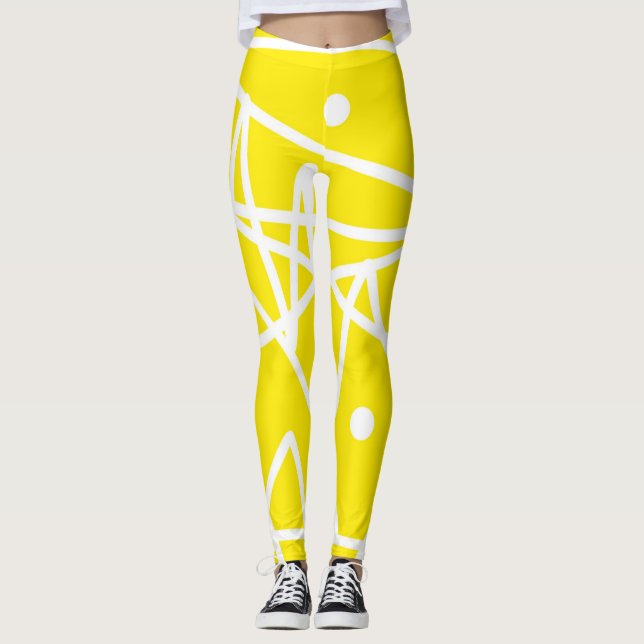 Minimalismus Abstraktes Kunstmuster Gelb Weiß Leggings (Vorderseite)