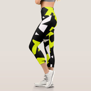 Minimalismus Abstraktes Kunstmuster Schwarz Gelb W Capri Leggings