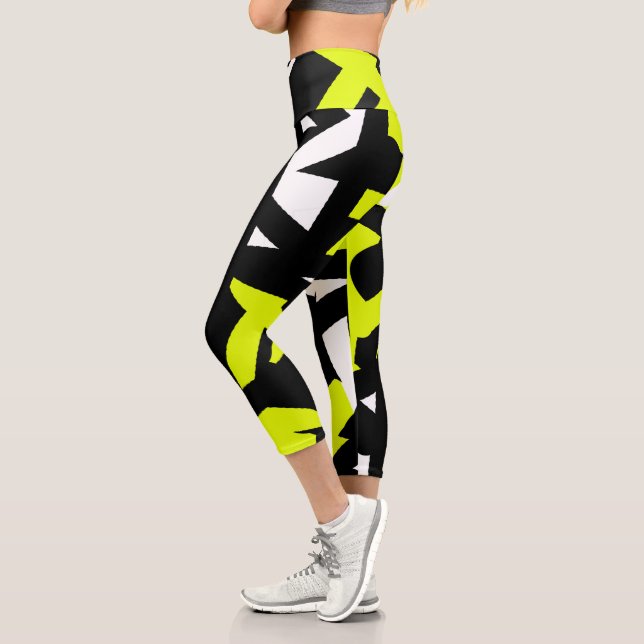 Minimalismus Abstraktes Kunstmuster Schwarz Gelb W Capri Leggings (Links)