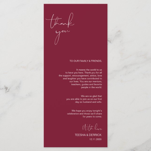 Minimalismus Burgundy Script Place Einstellung Vie Programm (Vorderseite)