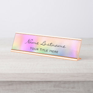 Minimalismus Custom Elegantes Holografisches Rosa Schreibtischnamensplakette