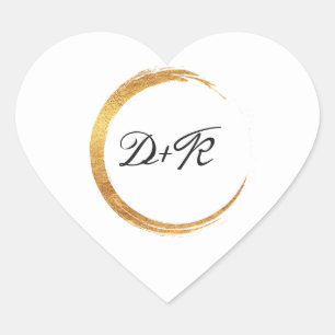 Minimalismus der Schwarz-weißen Monogram Gold Name Herz-Aufkleber