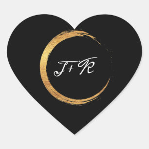 Minimalismus der Schwarz-weißen Monogram Gold Ring Herz-Aufkleber