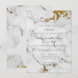 Minimalismus Grau Weiß Marmor Gold Geburtstag Einladung