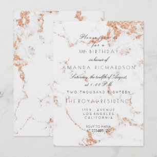 Minimalismus Grau Weiß Marmor Rose Kupfer Geburtst Einladung