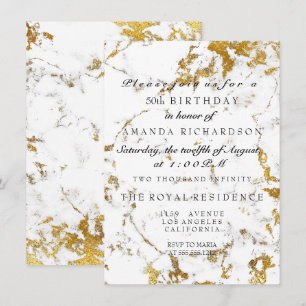 Minimalismus Grauer weißer Marmor Gold Geburtstag Einladung