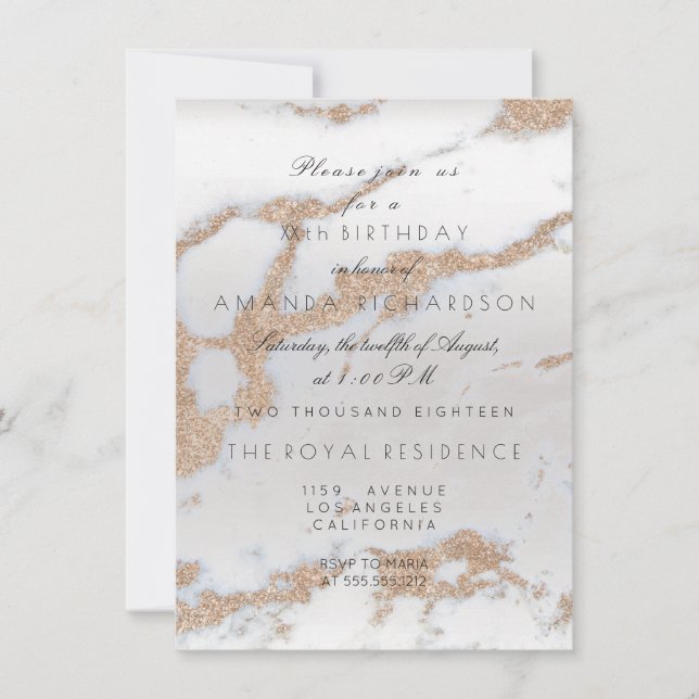 Minimalismus Gray Marble Gold Champaigne Geburtsta Einladung (Vorderseite)