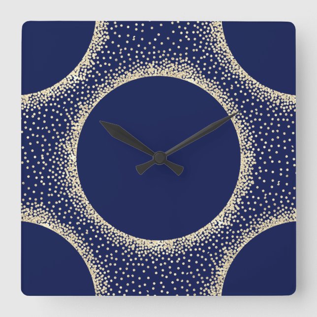 Minimalismus Kristallgeometrie Marine Champaigne G Quadratische Wanduhr (Vorderseite)