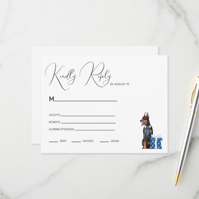 Minimalismus mit einer Hunde-Illustration RSVP Karte (Vorderseite/Rückseite Beispiel)