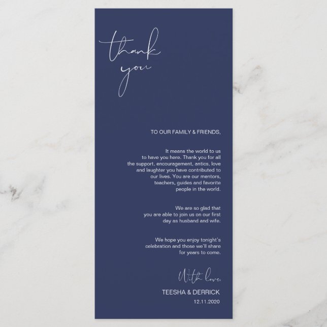 Minimalismus Navy Script Place Einstellung Vielen  Programm (Vorderseite)