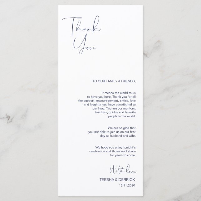Minimalismus Navy Script Place Einstellung Vielen  Programm (Vorderseite)