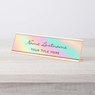 Minimalismus Rose Custom Elegantes Holografisches  Schreibtischnamensplakette