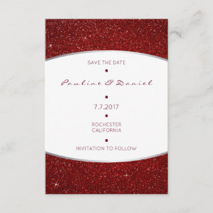 Minimalismus Save the Date Silver Red Glitzer