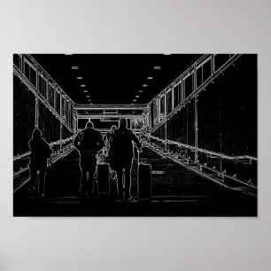 Minimalismus Sketch Zeichnend Flughafenreise Poster