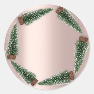 Minimalismus Weihnachtsbaum Geschenk Grüne Rose Runder Aufkleber