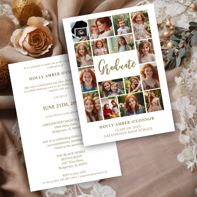 Minimalist 16 Photos Time Life Graduate Collage Einladung (Minimalist 16 Photos Time Life Graduate Collage Invitation Card. )